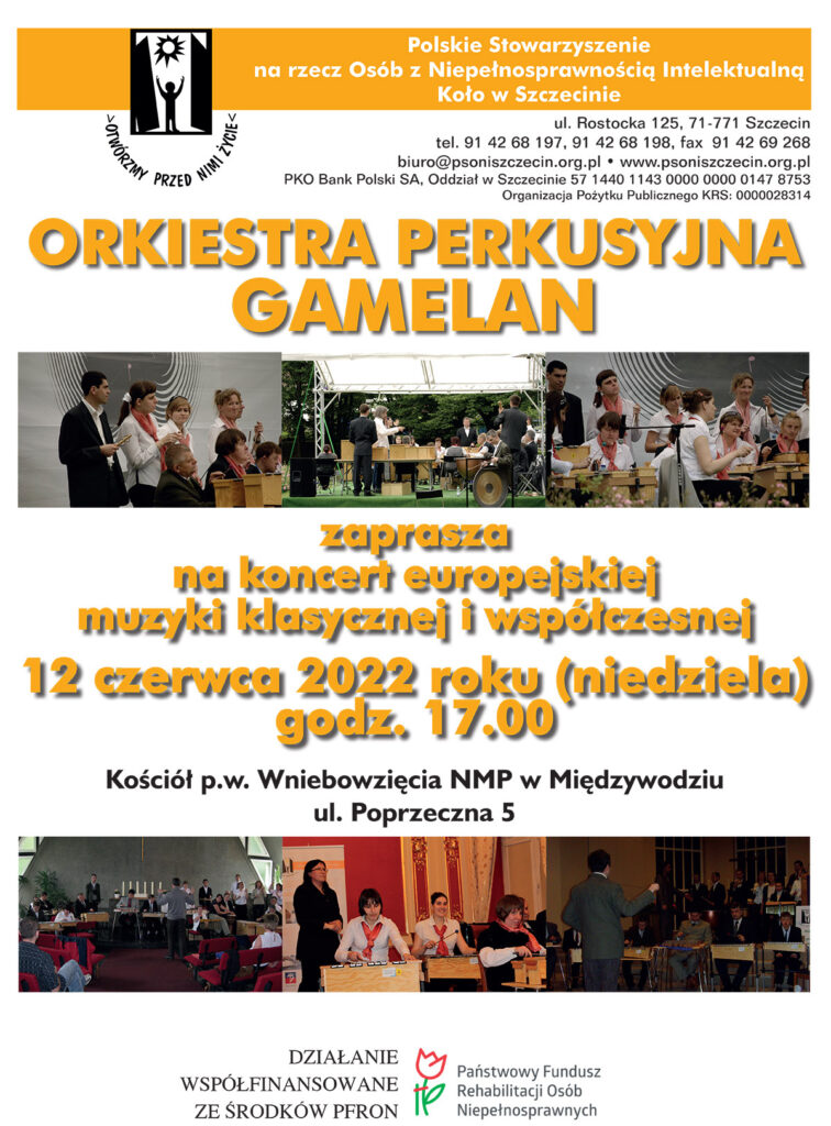 Orkiestra perkusyjna  GAMELAN zaprasza na koncert europejskiej muzyki klasycznej i współczesnej 12 czerwca 2022 roku (niedziela), godz. 17.00. Koncert odbędzie się w kościele pod wezwaniem Wniebowzięcia NMP w Międzywodziu przy ul. Poprzecznej 5.
