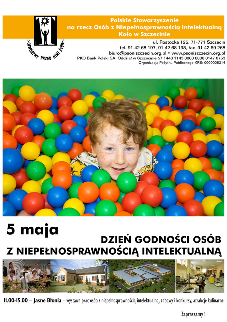 5 maja - Dzień Godności Osób z Niepełnosprawnością Intelektualną
11.00-15.00 - Jasne Błonia - wystawa prac osób z niepełnosprawnością intelektualną, zabawy i konkursy, atrakcje kulinarne.